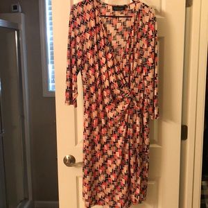 Pink and black pattern wrap dress.